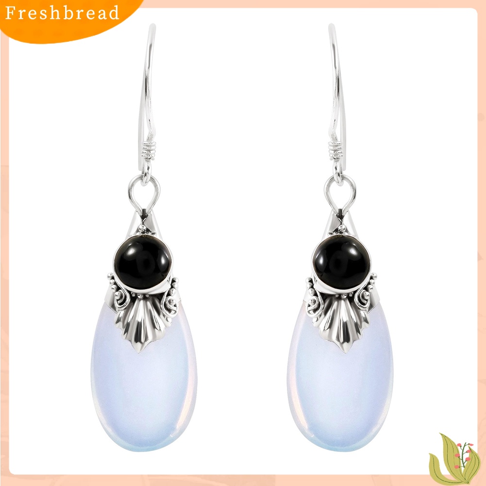 &lt; Freshbread &gt; Wanita Fashion Teardrop Drop Menjuntai Kait Anting Perhiasan Pesta Moonstone Imitasi