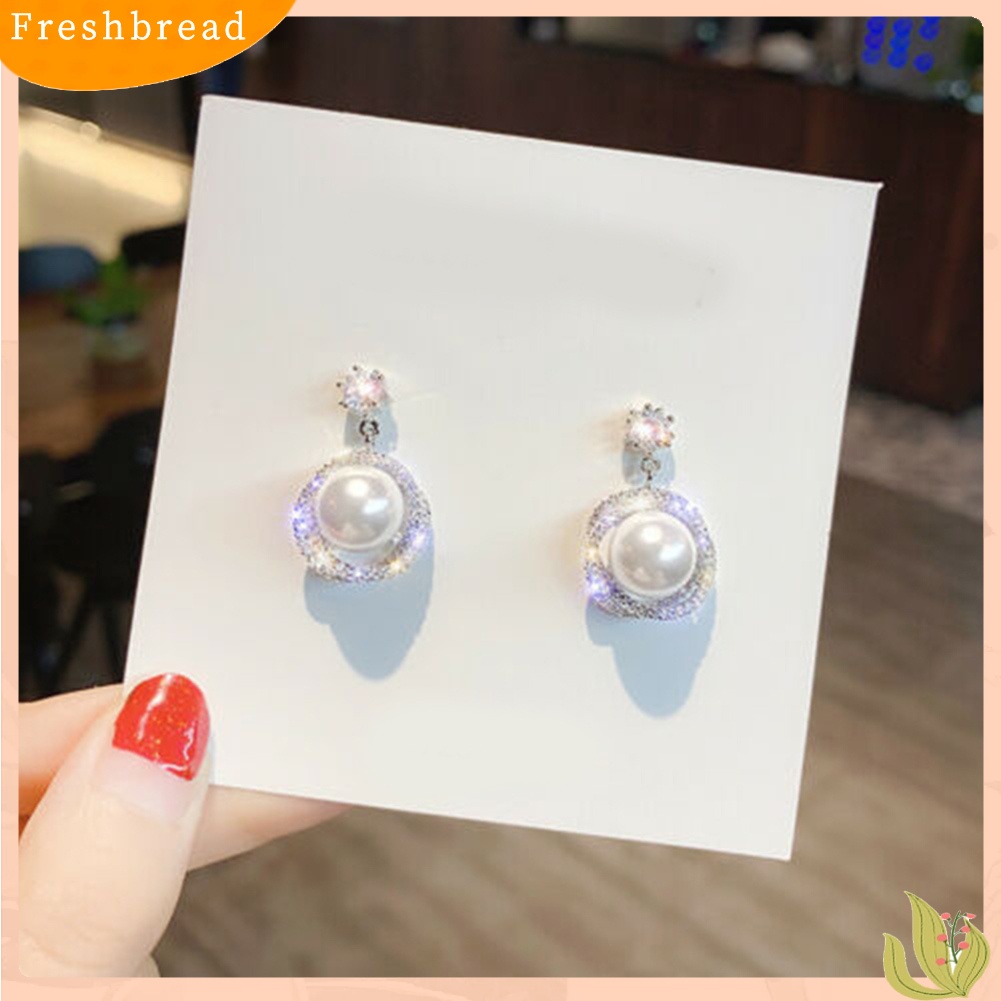 &lt; Freshbread &gt; Wanita Elegan Berlian Imitasi Mutiara Imitasi Lingkaran Menjuntai Ear Stud Earrings Perhiasan Hadiah