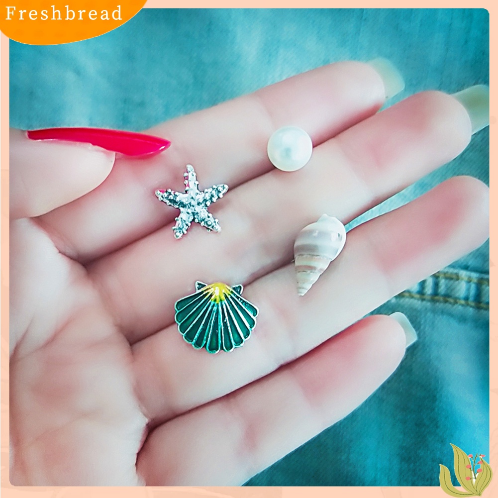 &lt; Freshbread &gt; 4Pcs/Set Musim Panas Pantai Bintang Laut Kerang Mutiara Imitasi Wanita Stud Earrings Hadiah