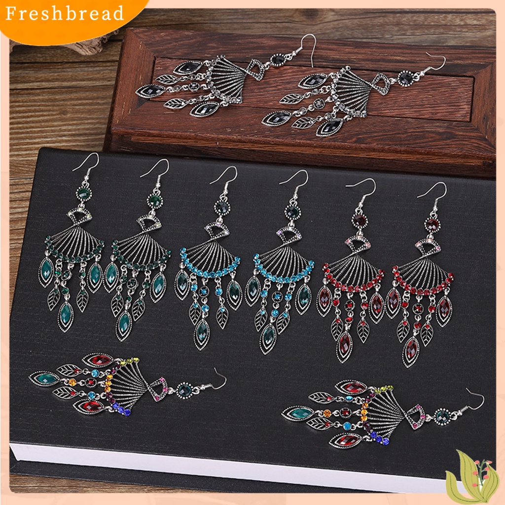 &lt; Freshbread &gt; 1pasang Anting Menjuntai Bohemian Retro Gaya Etnik Rumbai Panjang All-match Dekorasi Kristal Imitasi Wanita Berongga Berbentuk Kipas Drop Earrings Perhiasan Hadiah Untuk Pacaran