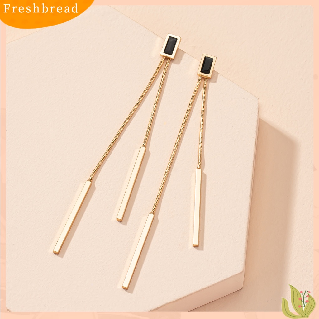 &lt; Freshbread &gt; 1pasang Anting Wanita Warna Vibrant Gaya Sederhana Mengkilap Anti-Oksidasi Friendly Untuk Kulit Hias Tembaga Rumbai Panjang Geometris Persegi Drop Earrings Hadiah Untuk Perempuan