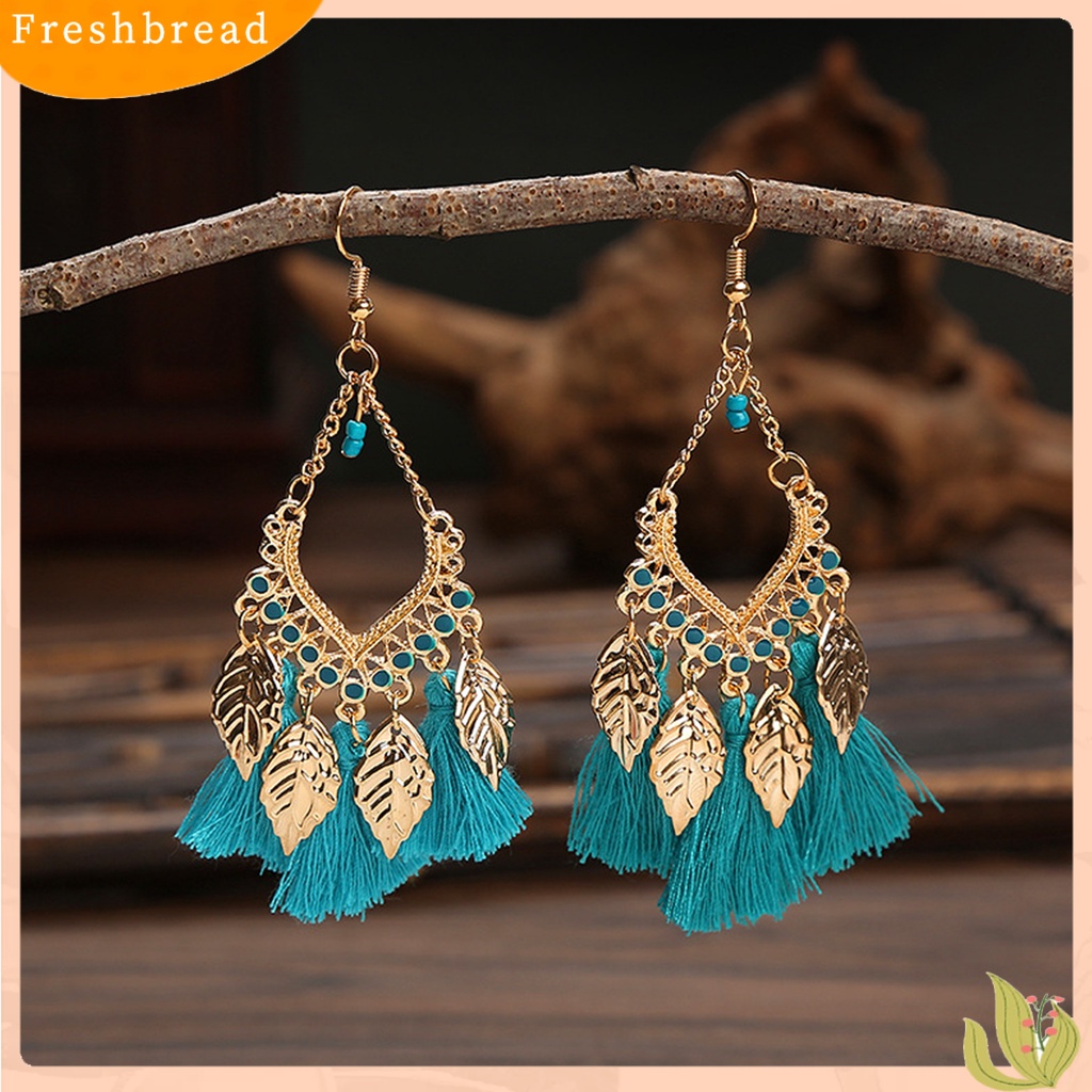 < Freshbread > 1pasang Anting Menjuntai Gaya Etnik Paduan Anti Luntur Hias Rumbai Kait Anting Perhiasan Hadiah Untuk Gadis