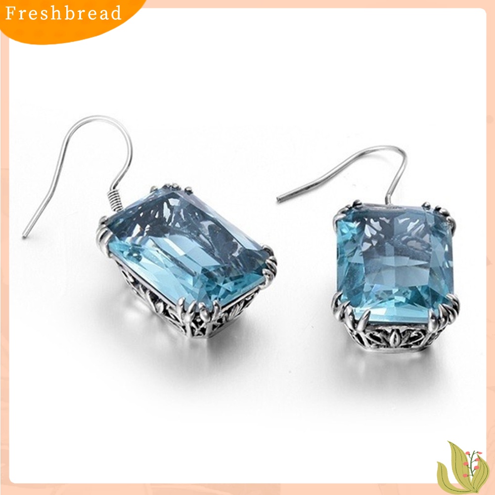 &lt; Freshbread &gt; Fashion Pesta Wanita Square Cubic Zirconia Pendant Hook Earrings Perhiasan Hadiah