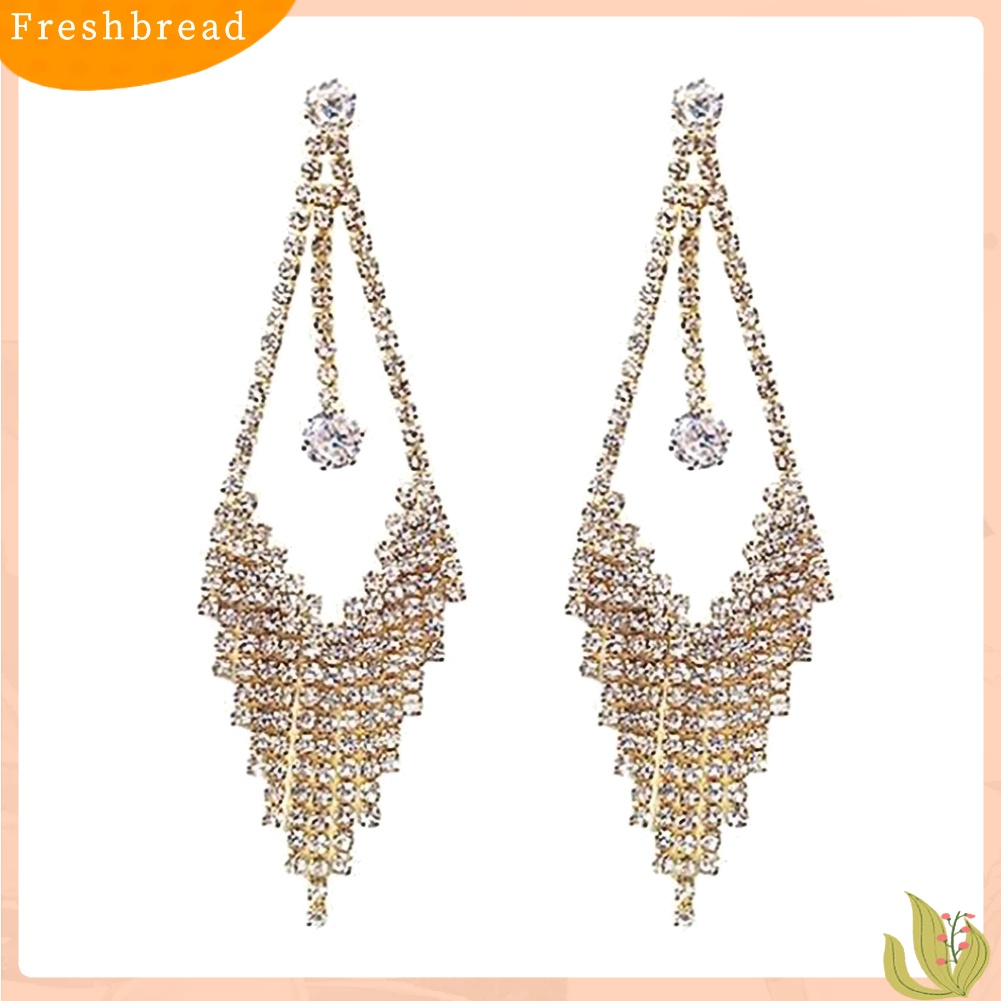 < Freshbread > Mewah Geometris Rumbai Berlian Imitasi Menjuntai Panjang Wanita Stud Earrings Perhiasan Hadiah