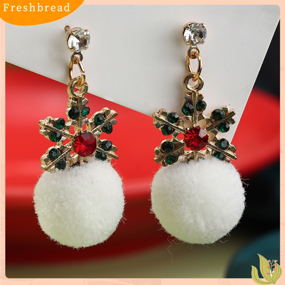 &lt; Freshbread &gt; Wanita Bergaya Bola Bulu Ear Stud Santa Claus Snowflake Eardrop Anting Kait