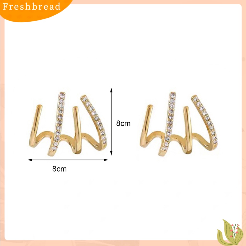 &lt; Freshbread &gt; 1pasang Anting Tusuk Empat Cakar Baris Berlian Imitasi Perhiasan Fashion Penampilan Gaya Korea Stud Telinga Manset Untuk Pakaian Sehari-Hari