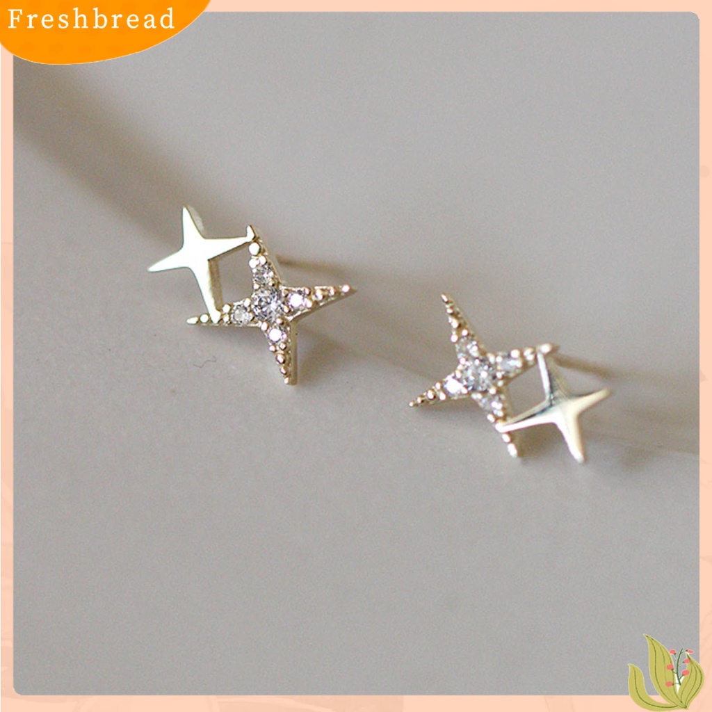 &lt; Freshbread &gt; 1pasang Anting Tusuk Bintang Perhiasan Berlian Imitasi Halus Gaya Korea Ear Studs Untuk Pakaian Sehari-Hari