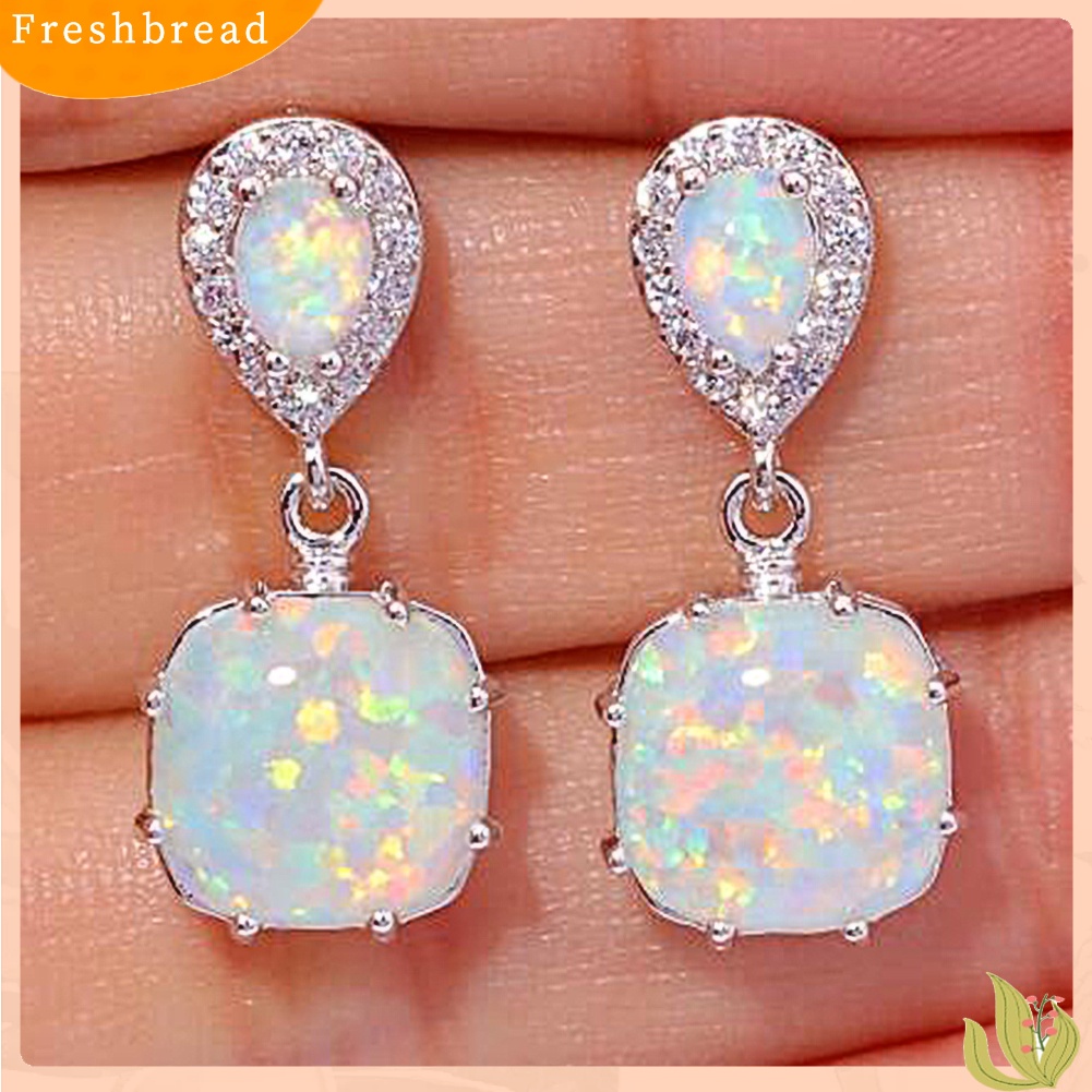 &lt; Freshbread &gt; Fashion Wanita Opal Hias Liontin Telinga Stud Earrings Pesta Perhiasan Aksesori