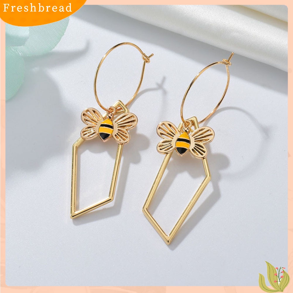 &lt; Freshbread &gt; Fashion Wanita Berongga Persegi Lebah Cherry Rose Panjang Menjuntai Hoop Earrings Perhiasan