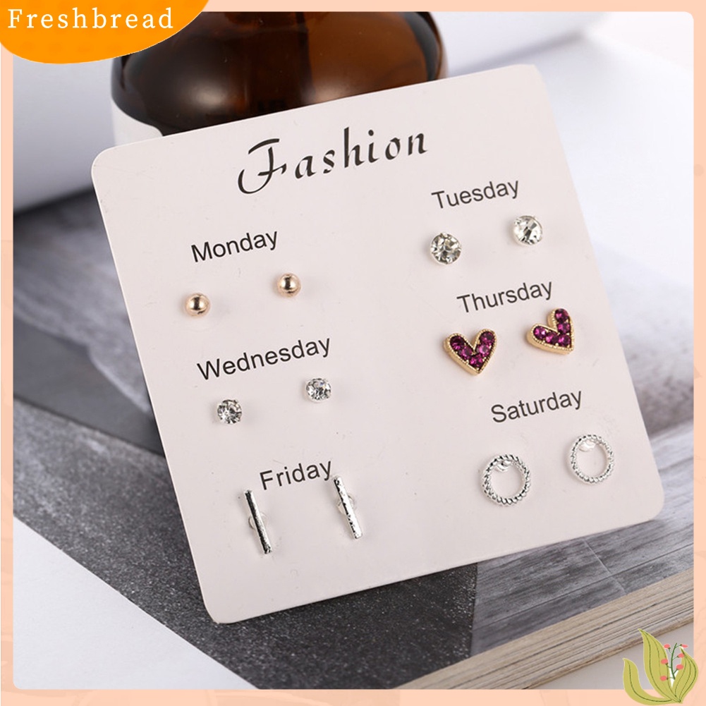 &lt; Freshbread &gt; 6pasang Wanita Snowflake Hati Bintang Daun Permata Imitasi Ear Stud Earrings Perhiasan Hadiah