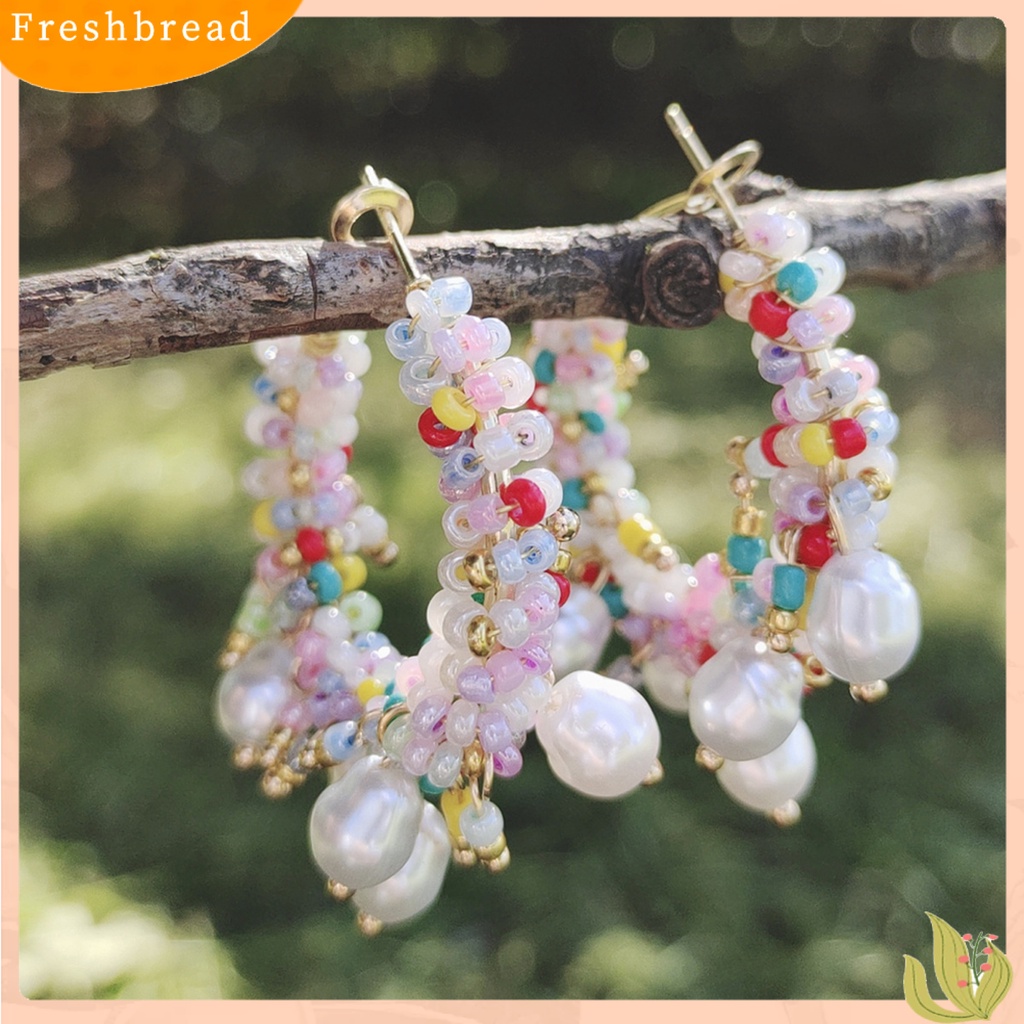 &lt; Freshbread &gt; 1pasang Wanita Hoop Earrings Indah Mewah Berlebihan Gaya Bohemia Kusut Leaverback Earrings Perhiasan Perempuan