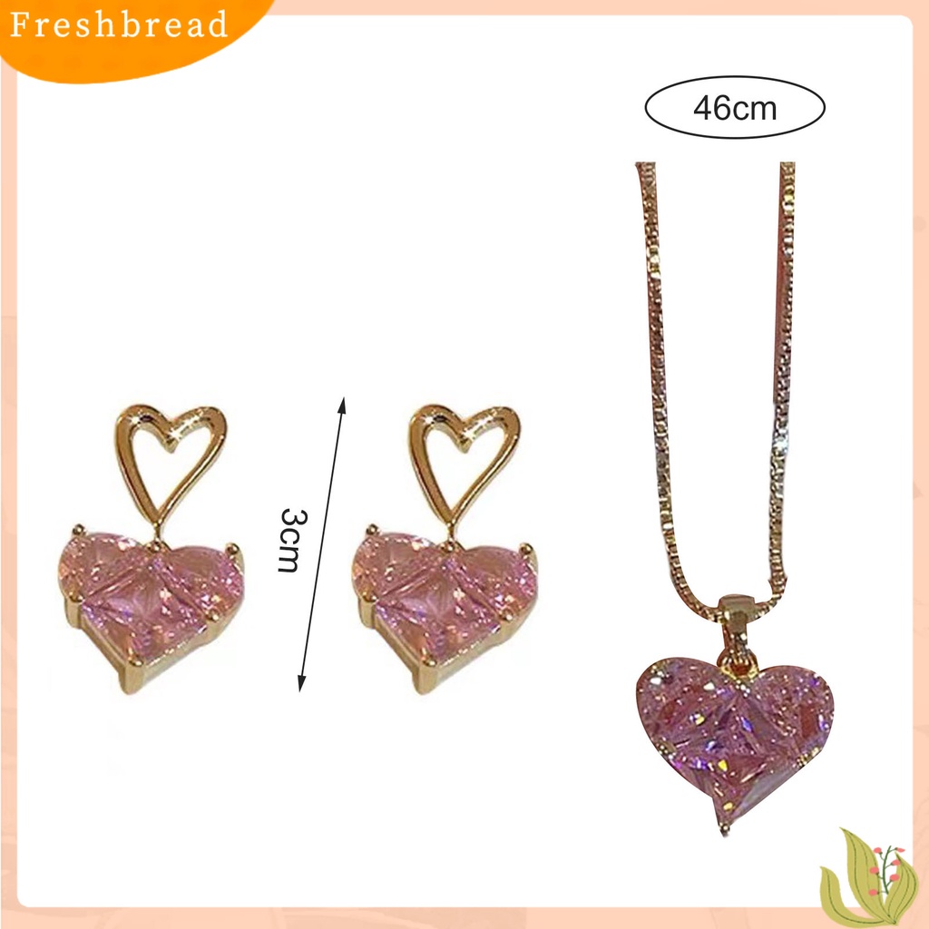 &lt; Freshbread &gt; 1Pc/1pasang Kalung Stud Anting Geometris Berkilau Manis Hias Semua Pertandingan Perhiasan Hadiah Aksesori Wanita Kristal Imitasi Cinta Hati Liontin Kalung Telinga Studs