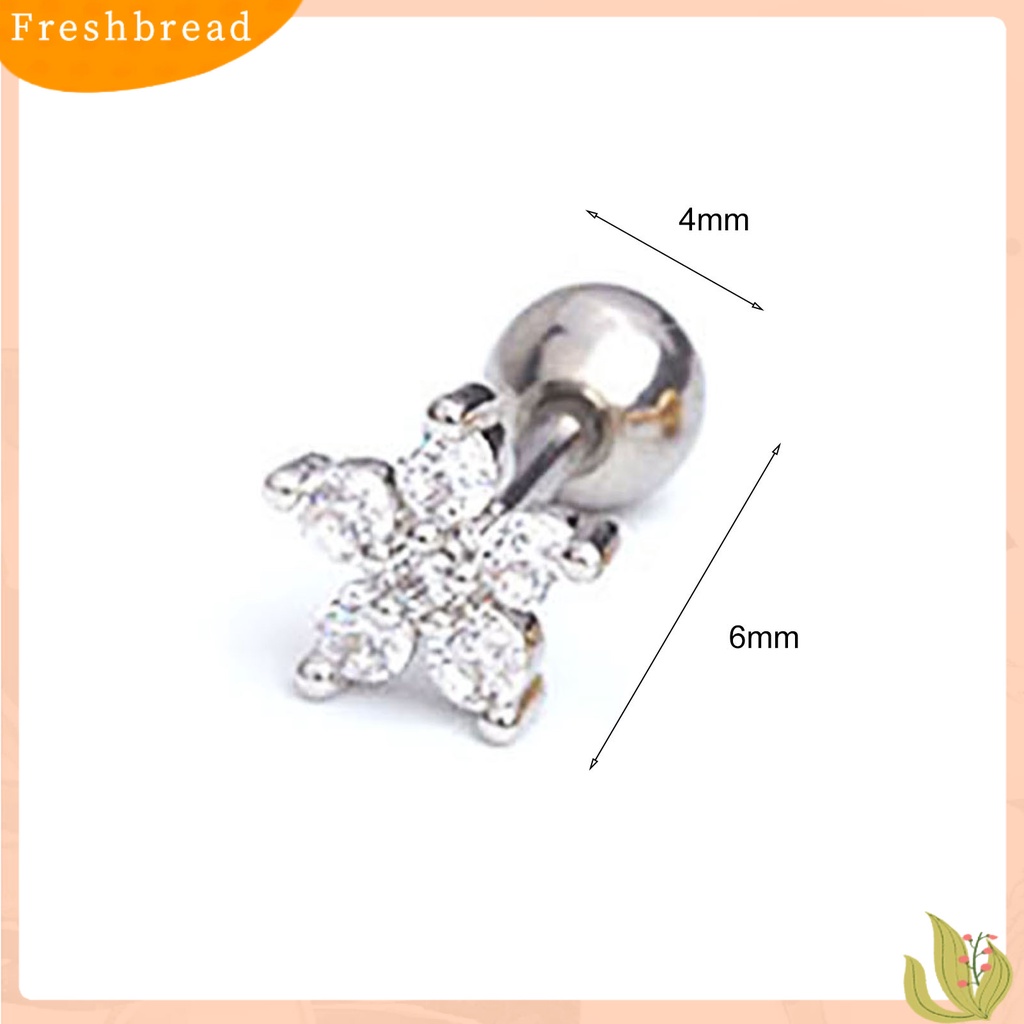 &lt; Freshbread &gt; 1Pc Indah Tindik Stainless Steel Tongkat Telinga Tulang Stud Cubic Zirconia Bunga Kecil Stud Earring Perhiasan Aksesori