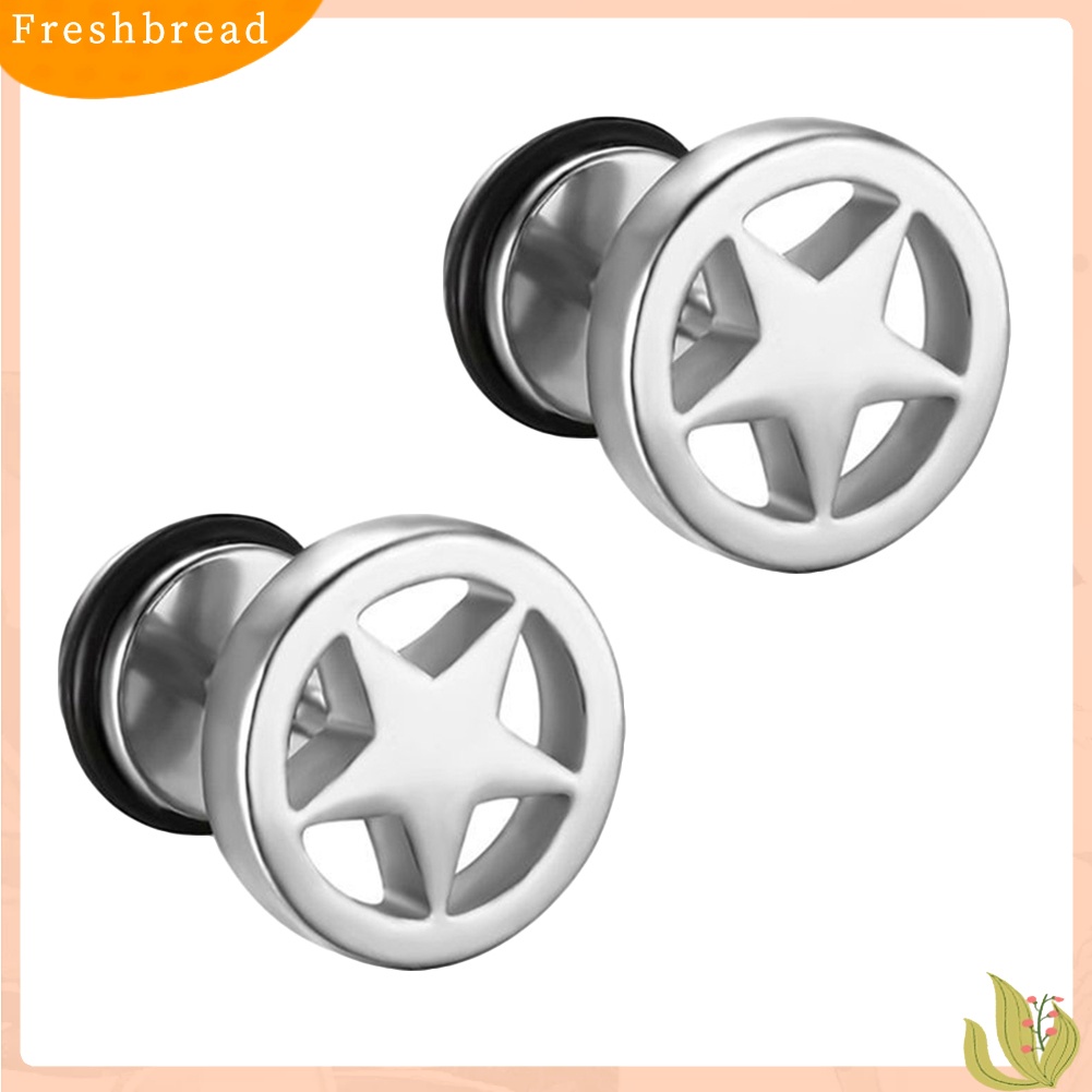 &lt; Freshbread &gt; Wanita Pria Pasangan Stainless Steel Berongga Bintang Barbel Anting Punk Ear Studs