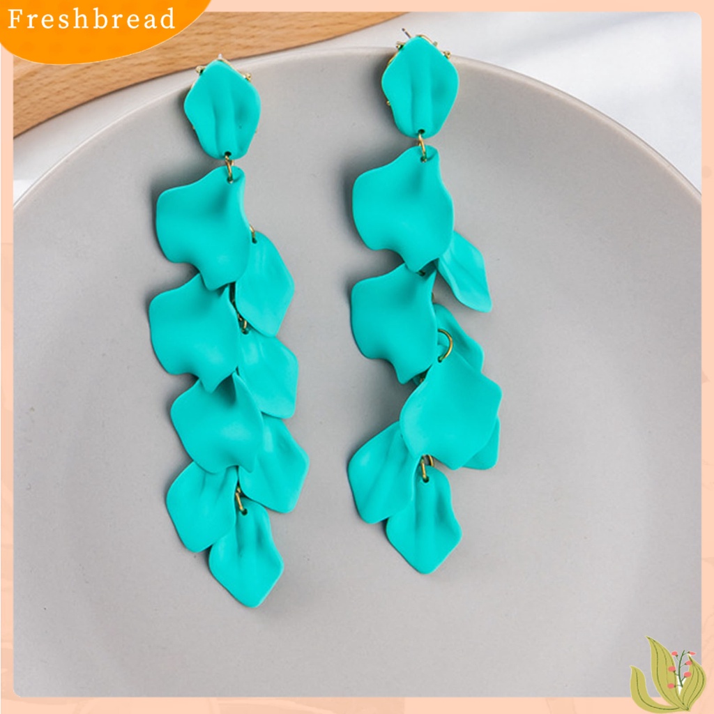 &lt; Freshbread &gt; 1pasang Bersinar Elegan Wanita Anting Ornamen Kelopak Mawar Panjang Rumbai Drop Earrings Perhiasan Aksesori