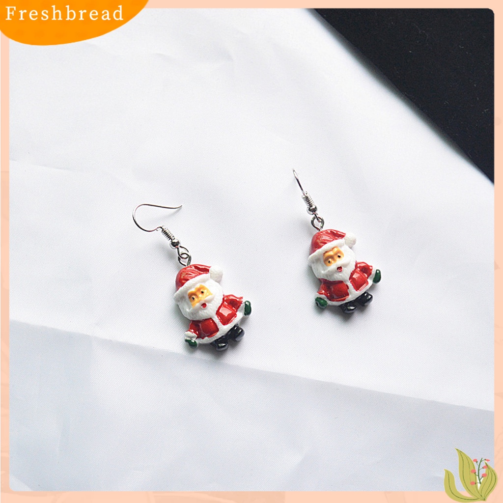 < Freshbread > 1pasang Anting Menjuntai Santa Claus Lucu Wanita Topi Kartun Liontin Anting Kait Untuk Natal