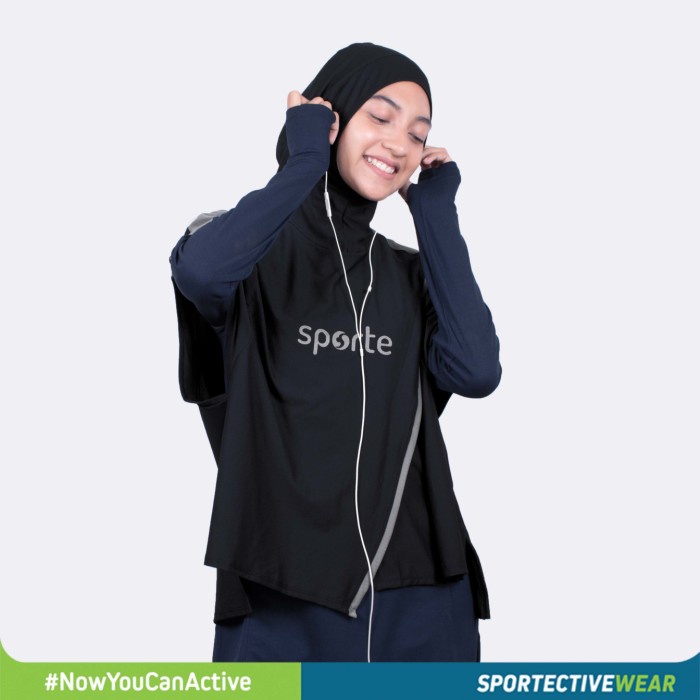 MURAH SPORTE Hijab Olahraga Muslimah Dry Fit SH 04 - Black, Tiara Hijab