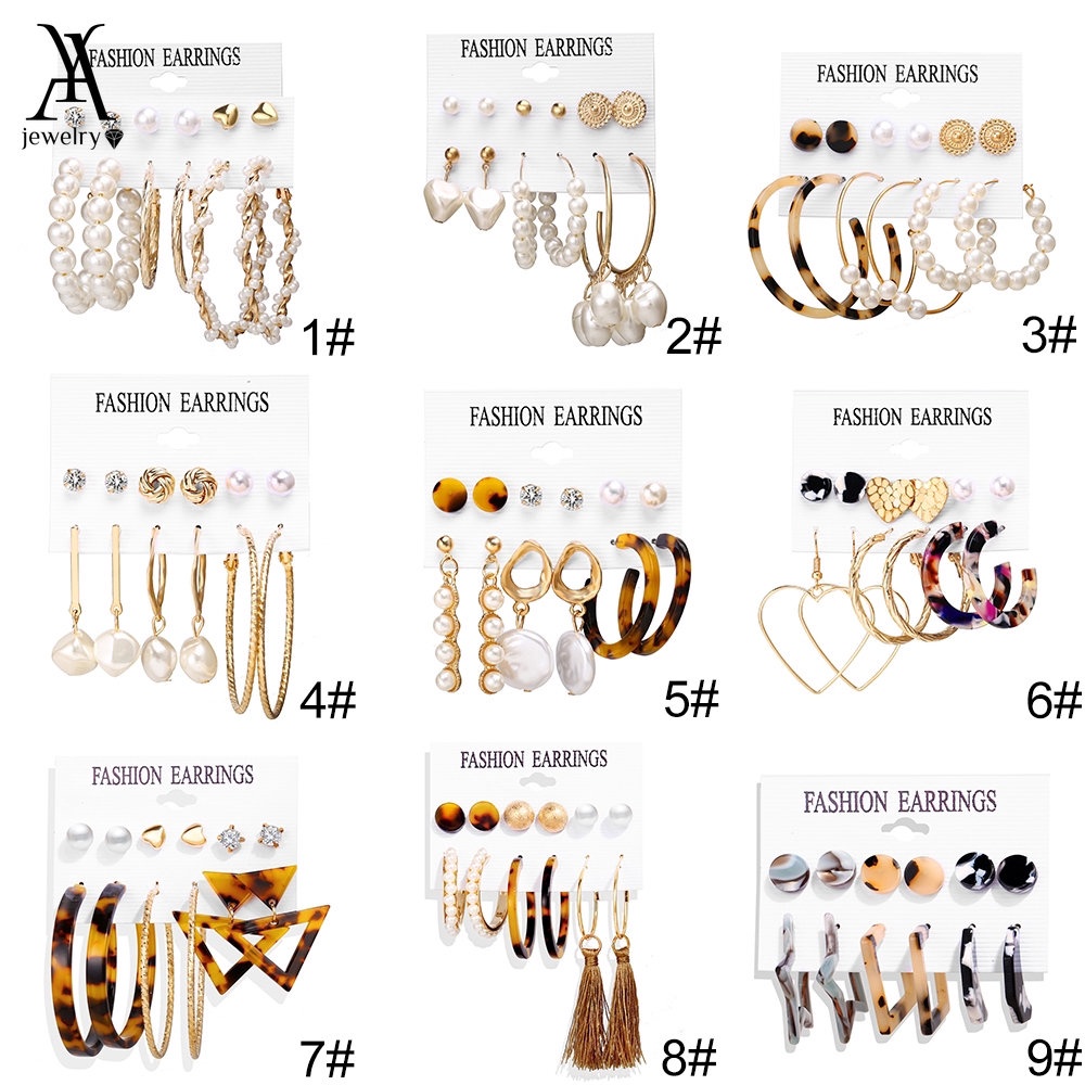 AY(CN) Ifyou 6 Pasang / Set Anting Tusuk Gantung Desain Lingkaran + Rumbai Hias Mutiara Gaya Bohemian Untuk Wanita