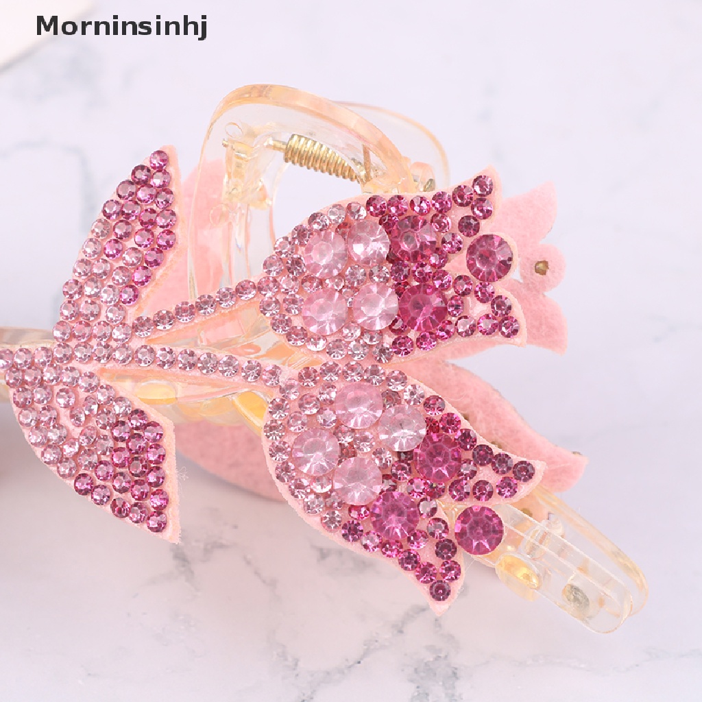 Mornin French Tulip Rhinestone Hair Claw Penjepit Cakar Bentuk Bunga Elegan Untuk Wanita id