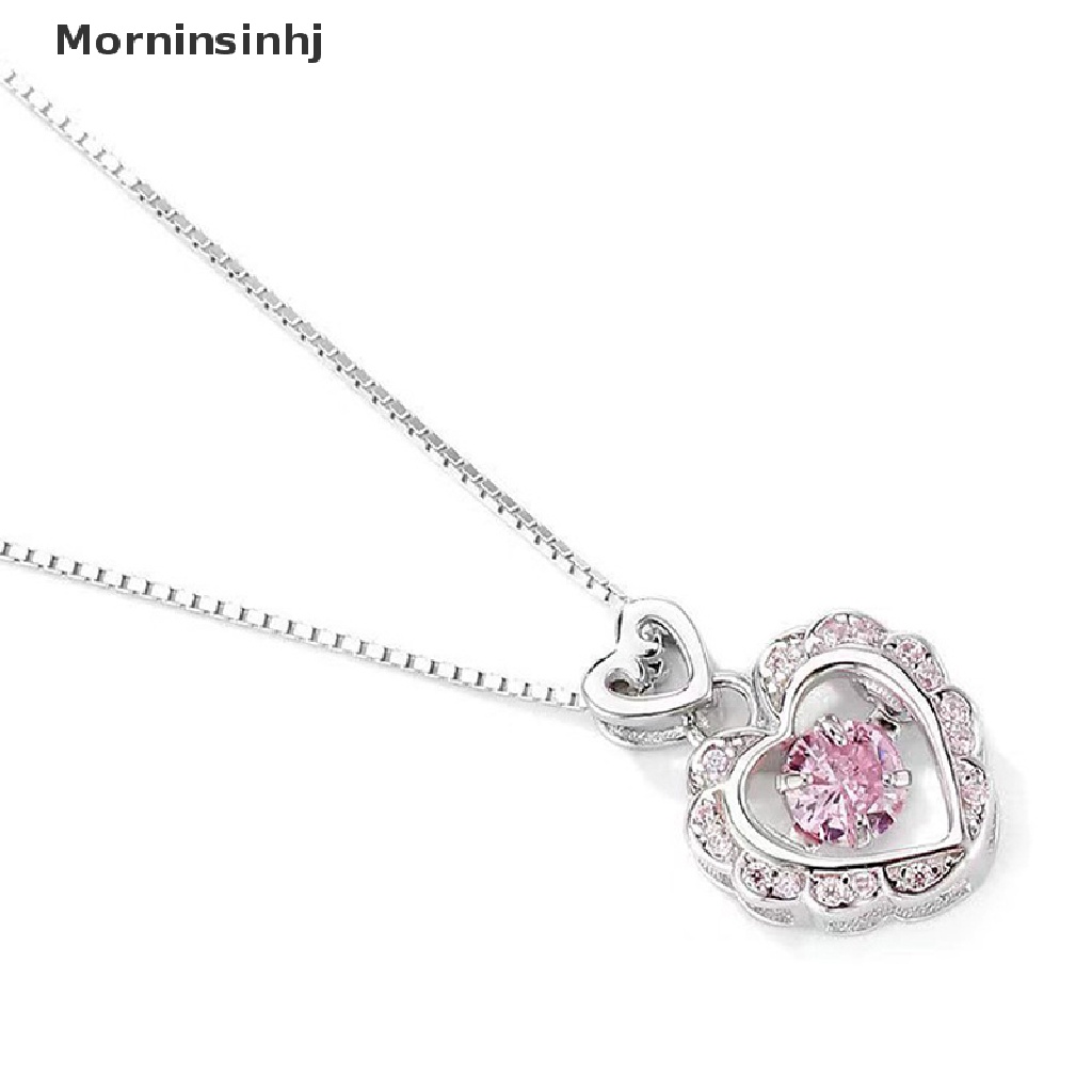 Mornin Fashion Vintage Hollow Pink Cinta Hati Liontin Kalung Warna Perak Aesthetic Rantai Leher Elegan Hadiah Pernikahan Untuk Wanita Perempuan Perhiasan id