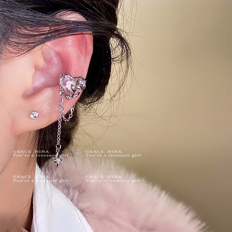 Anting Klip Hati Bahan Alloy Kristal Korea Untuk Wanita