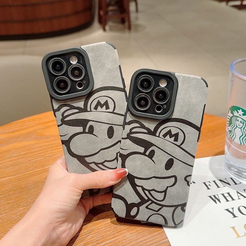 Retro suede Soft Case iP iPhone 7 8 Plus SE 2020 X XR XS Max 11 12 13 14 Pro Max 14 Plus Phone Case Camera Protect Gray Grey Mario