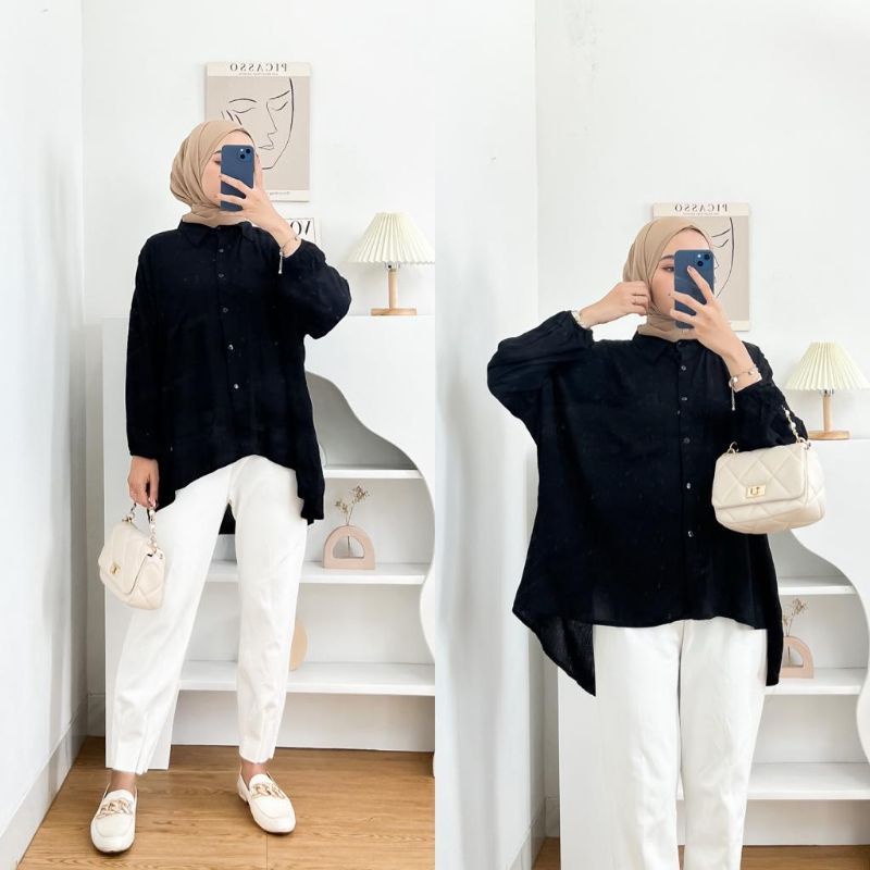 Clara Kemeja Blouse Atasan Wanita Oversize Bahan Rayon Crinkle