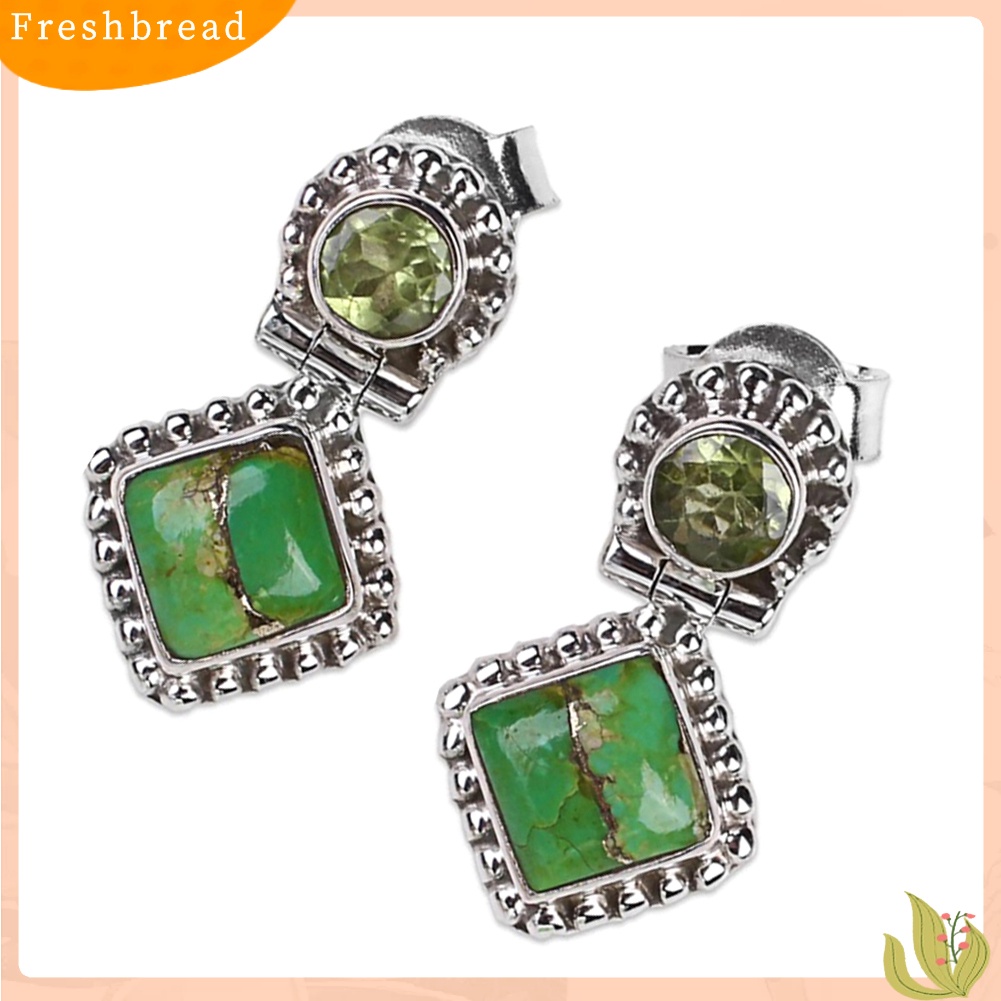 {In Stock} Vintage Wanita Imitasi Pirus Hias Belah Ketupat Menjuntai Telinga Stud Anting Perhiasan