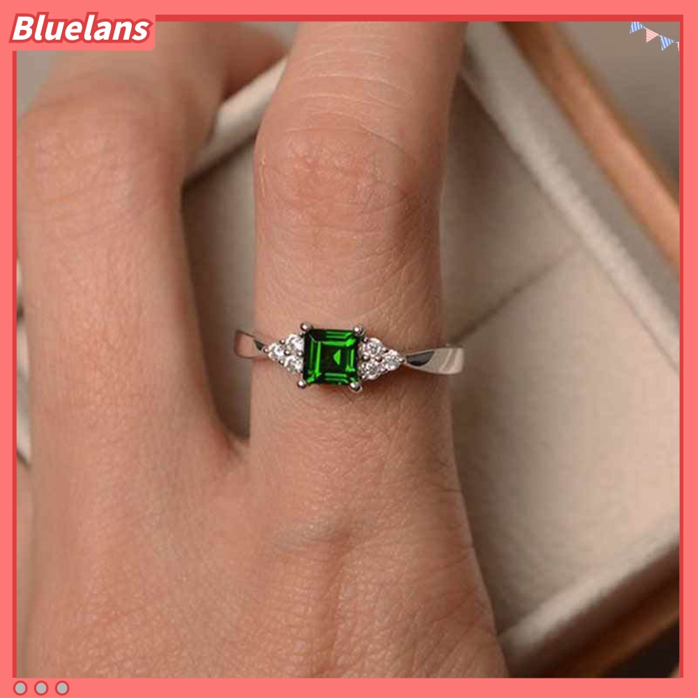 {In Stock} Fashion Wanita Square Cut Cubic Zirconia Hias Cincin Pertunangan Perhiasan Hadiah