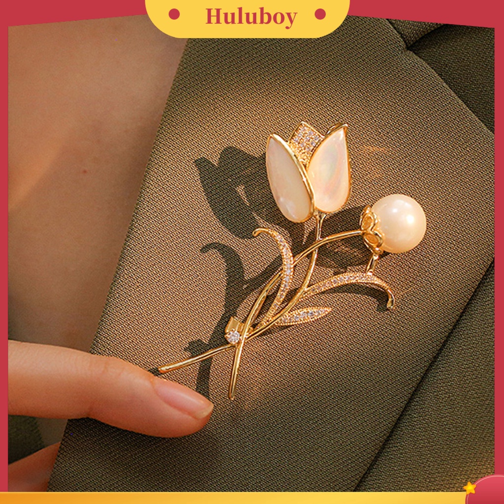 {Ready Stock} Bros Pin Bentuk Tulip Manik Putih Hias Dekorasi Temperamen Pakaian Pencocokan Perhiasan Aksesoris Wanita Mutiara Berlian Imitasi Pin Untuk Pacaran