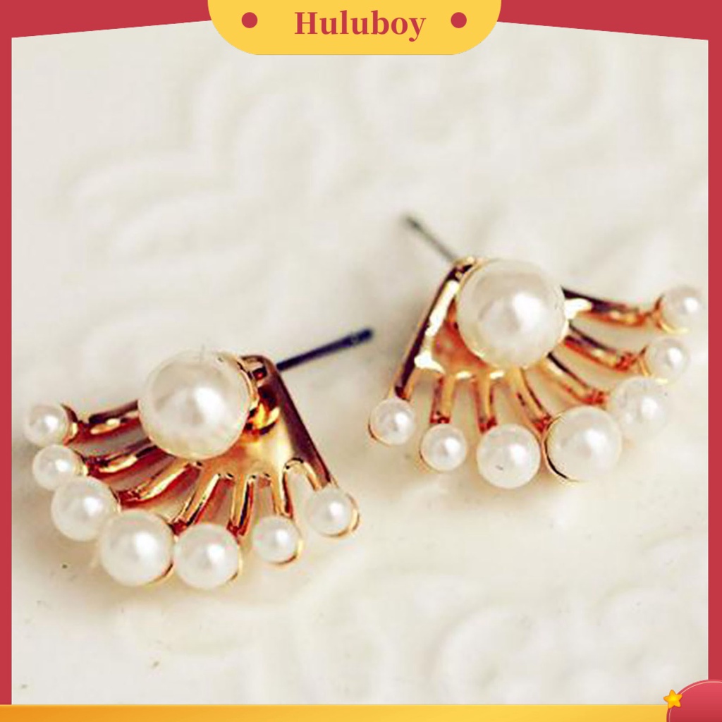 {Ready Stock} 1pasang Anting Perhiasan Dua Sisi Mutiara Imitasi Wanita Anting Stud Depan Belakang Untuk Festival