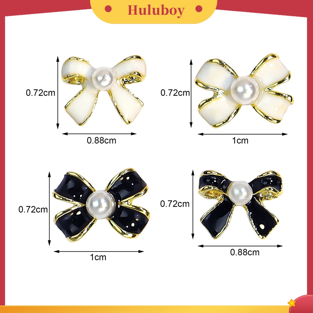 {In Stock} 3Pcs Busur Dekorasi Kuku Bersinar Tiga Dimensi Gaya Perancis DIY Mini Angin Harum Kecil Faux Pearl Bow Hitam Putih Nail Art Bows Untuk Salon Kuku