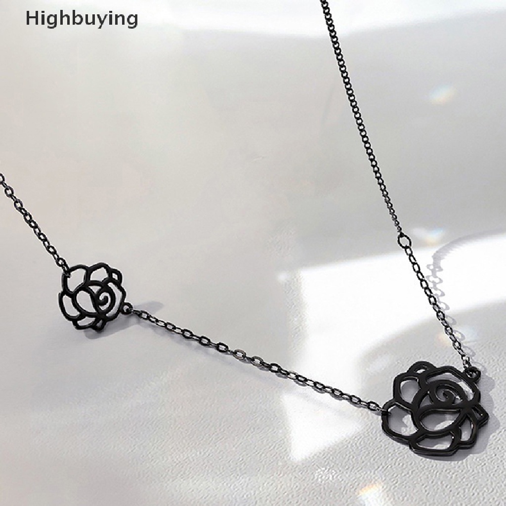 Hbid Kalung Camelia Korea Gothic Black Rose Kalung Pendek Leher Rantai Choker Glory