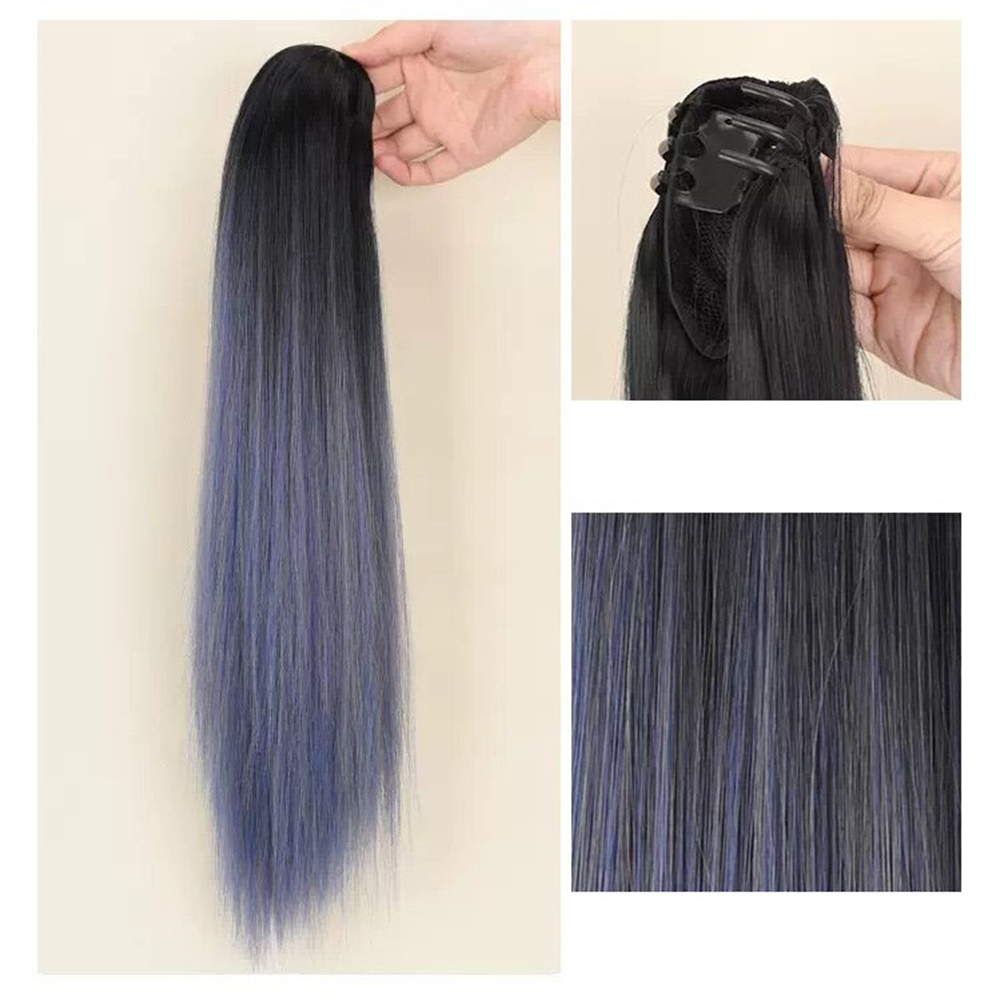 Ins Extension Rambut Ponytail Lurus Panjang Gradasi Alami Untuk Wanita Perempuan 50cm Dengan Klip