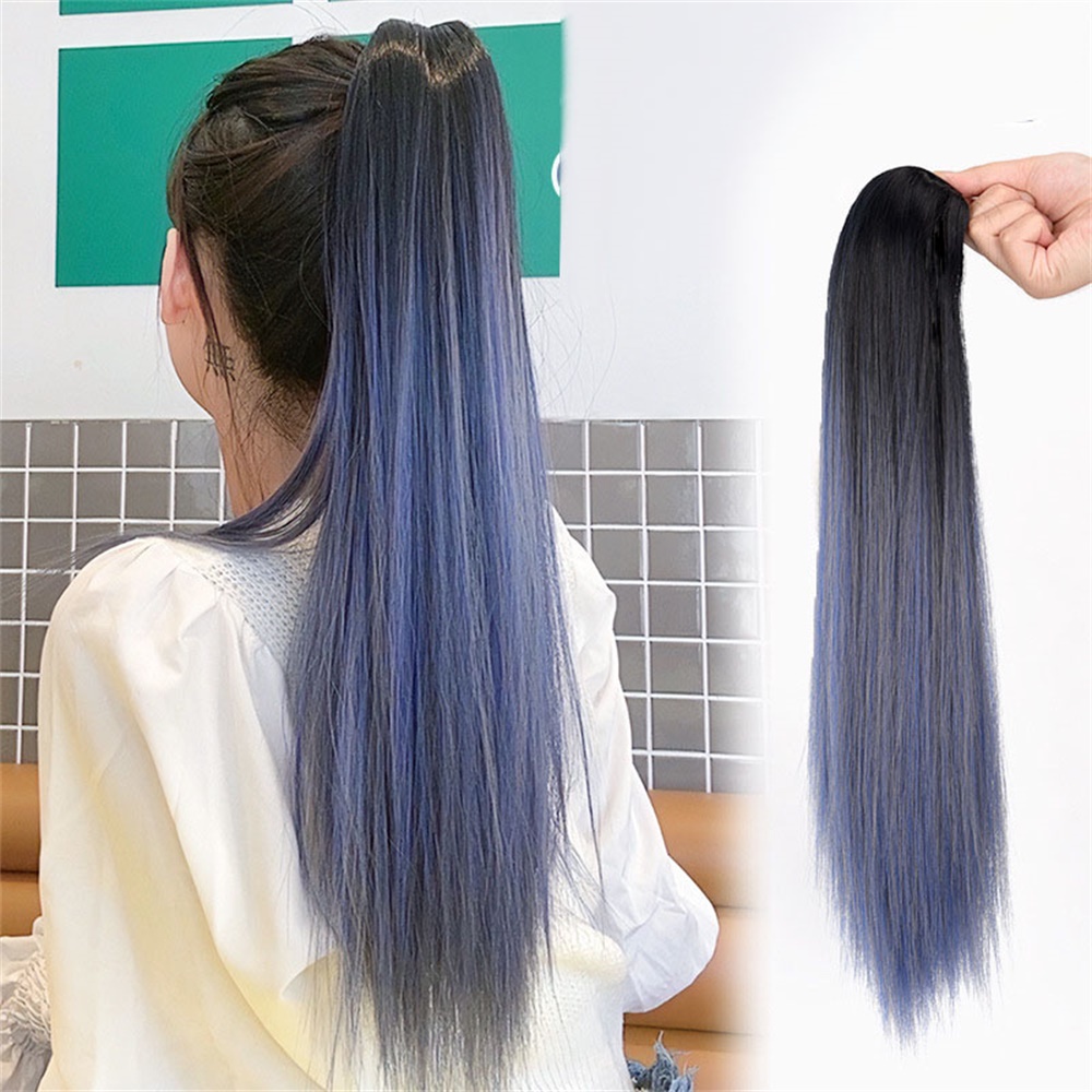 Ins Extension Rambut Ponytail Lurus Panjang Gradasi Alami Untuk Wanita Perempuan 50cm Dengan Klip