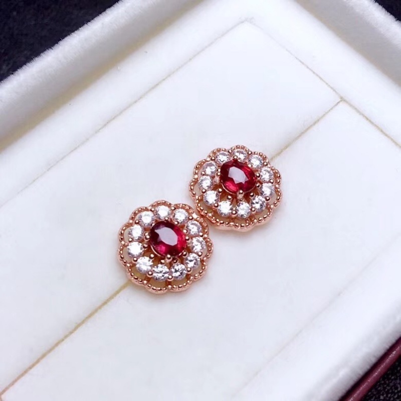 Goldkingdom Aksesoris Perhiasan Fashion Ready Stock Bertatahkan Garnet Penuh Berlian Anting Bunga Anting Warna-Warni.