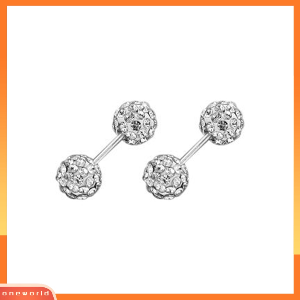 [OWR] 1pasang Ear Studs4Per5/6mm Kepala Ganda Sekrup Belakang Hypoallergenic Kecil Shiny Cubic Zirconia Women Earrings Fashion Jewelry