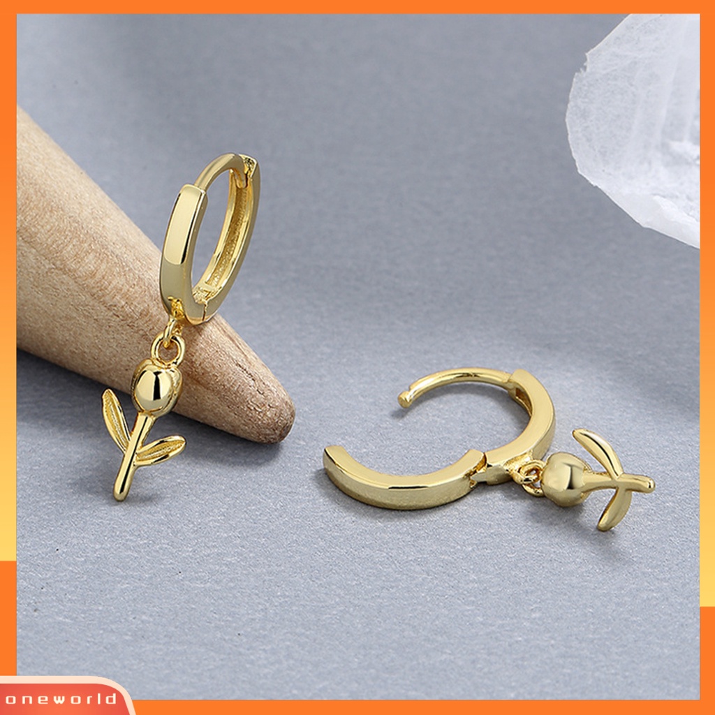 [OWR] 1pc Drop Earring Geometri Liontin High Gloss Electroplating Menawan Mewah Dekorasi Hypoallergenic Tulip Huggie Hoop Earring Perhiasan Aksesori