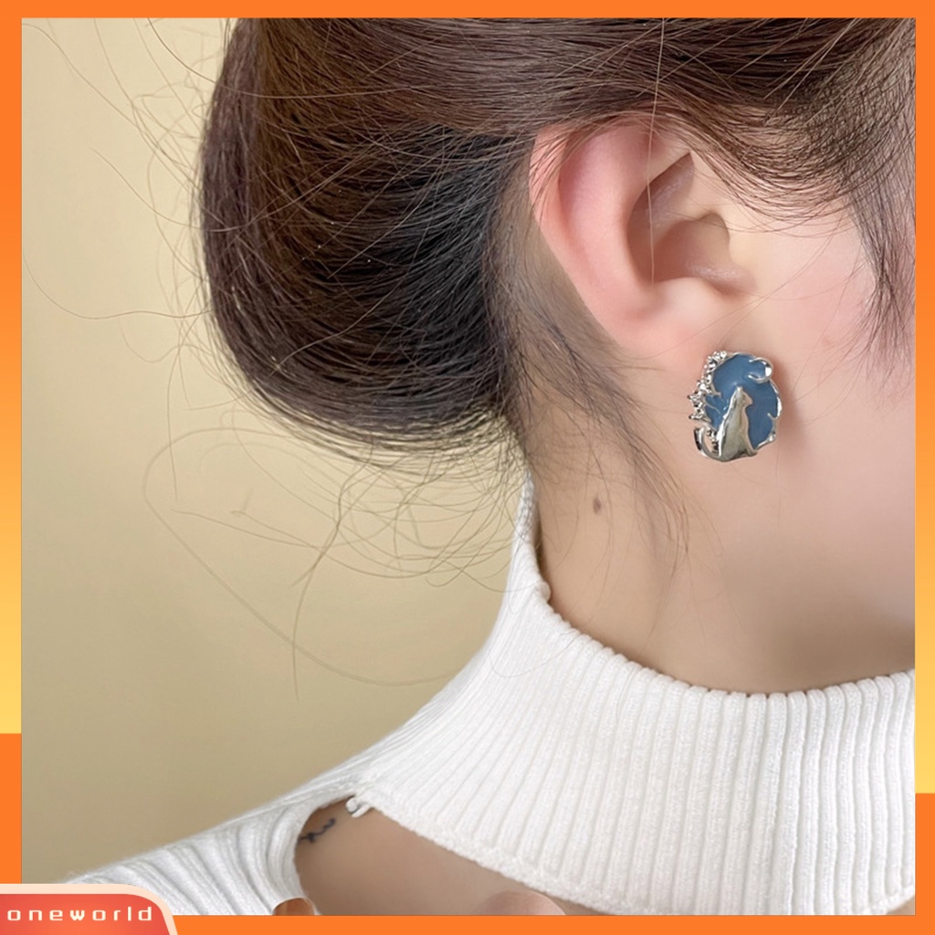 [OWR] 1pasang Ear Studs Temperamen Elegan Tidak Teratur Fancy Hypoallergenic Biru Menjatuhkan Minyak Kucing Wanita Anting Perhiasan Fashion