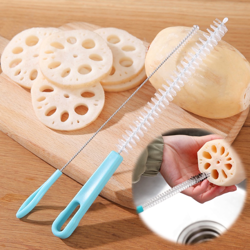 [Unggulan] Warna Acak Lotus Root Hole De-mud Alat Sikat Sedotan Stainless Steel Reusable Aksesoris Pembersih Dapur Botol Air Cup Cleaning Brush