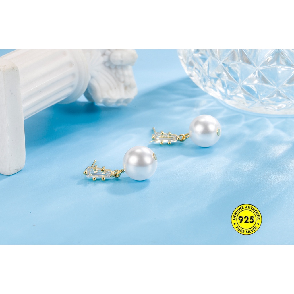 S925 Perak Jarum Zirkon Shell Mutiara Anting Perempuan U1219