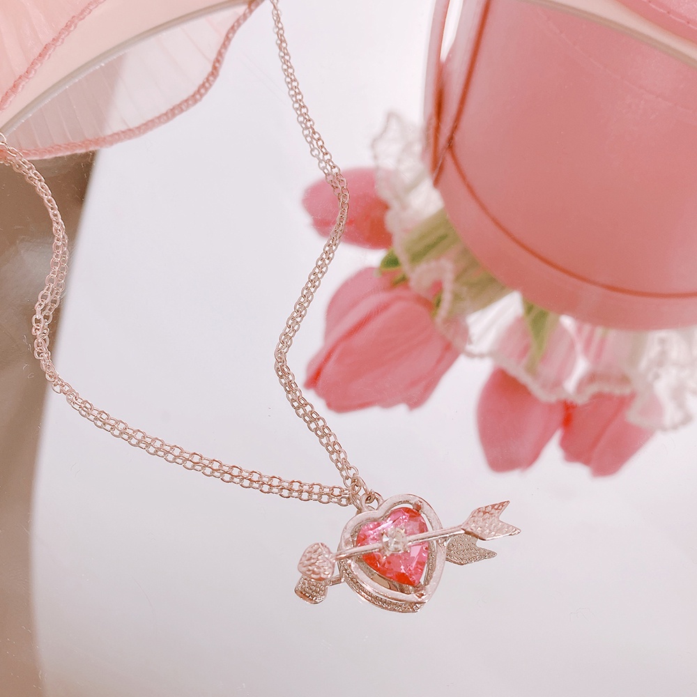 Kalung Anting Liontin Zirkon Kristal Pink Cincin Sweet Cross Heart Chain Choker Untuk Aksesoris Perhiasan Wanita