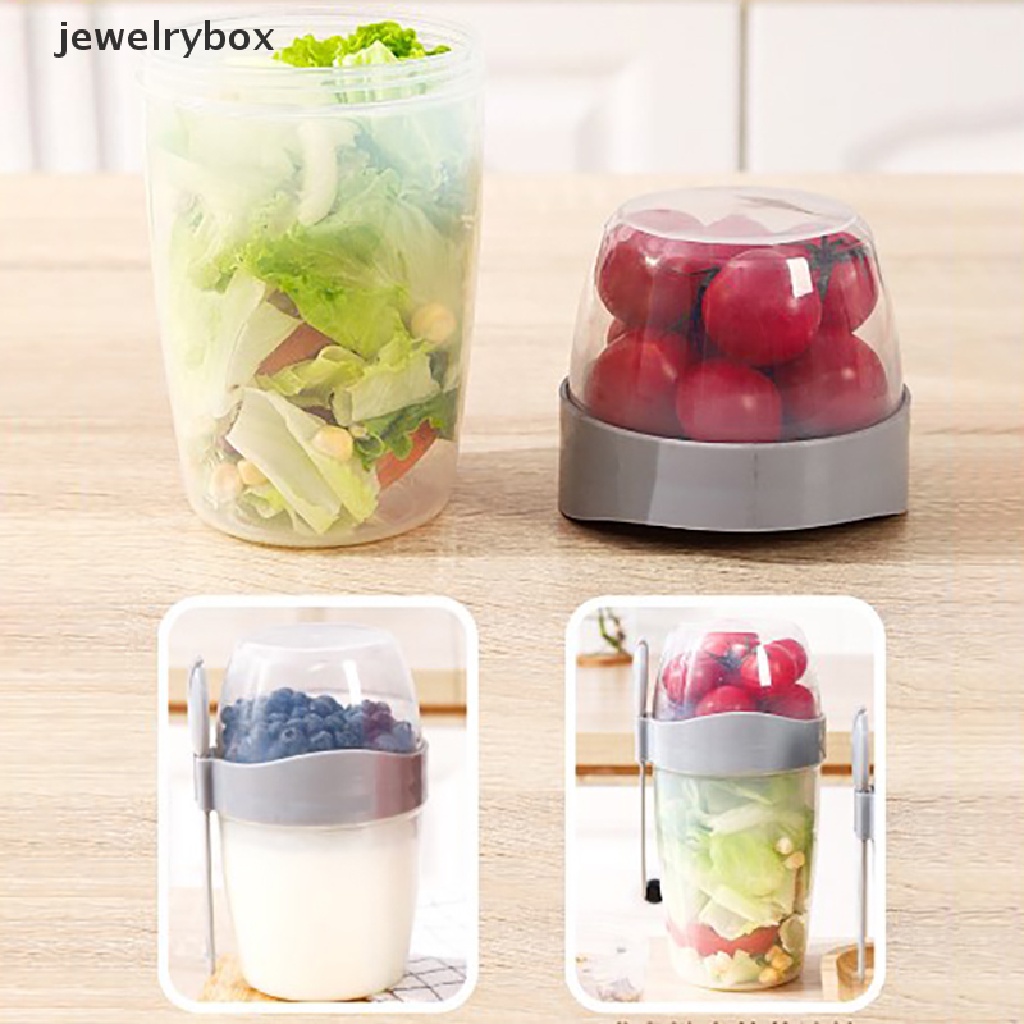 [jewelrybox] Dua Lapis Breakfast Oatmeal Cereal Nut Yogurt Salad Seal Cup Wadah Portabel Butik