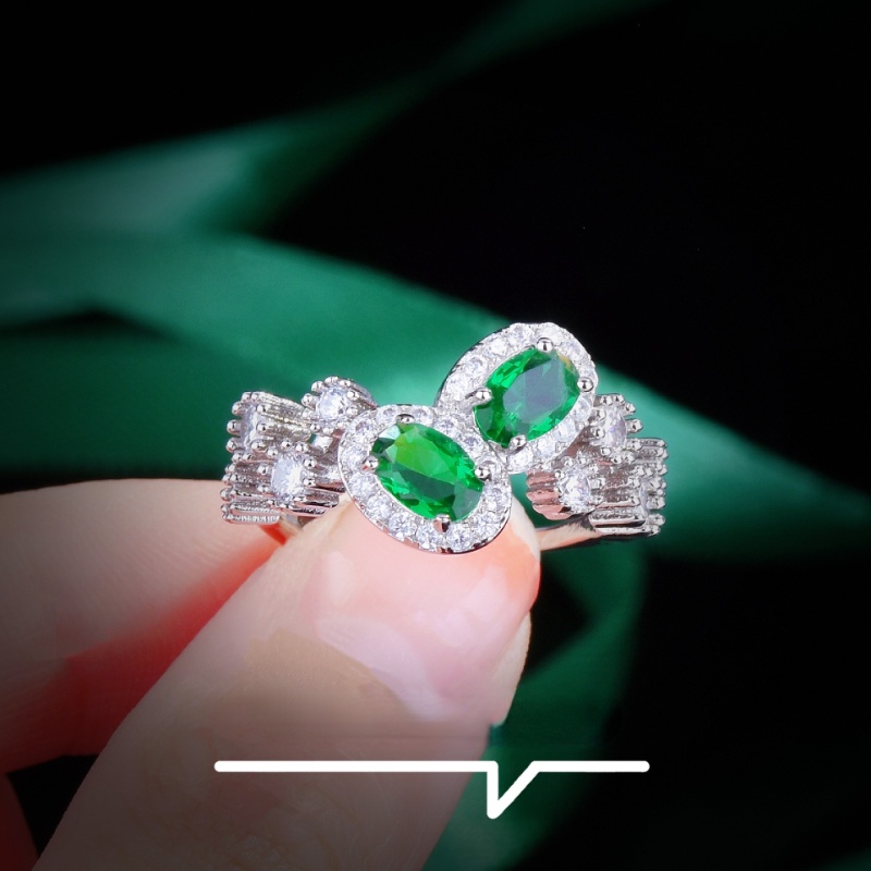 Goldkingdom Aksesoris Perhiasan Fashion Ready Stock Zamrud Telur Angsa Ganda Jari Telunjuk Bar Cincin Baris Cincin Perempuan