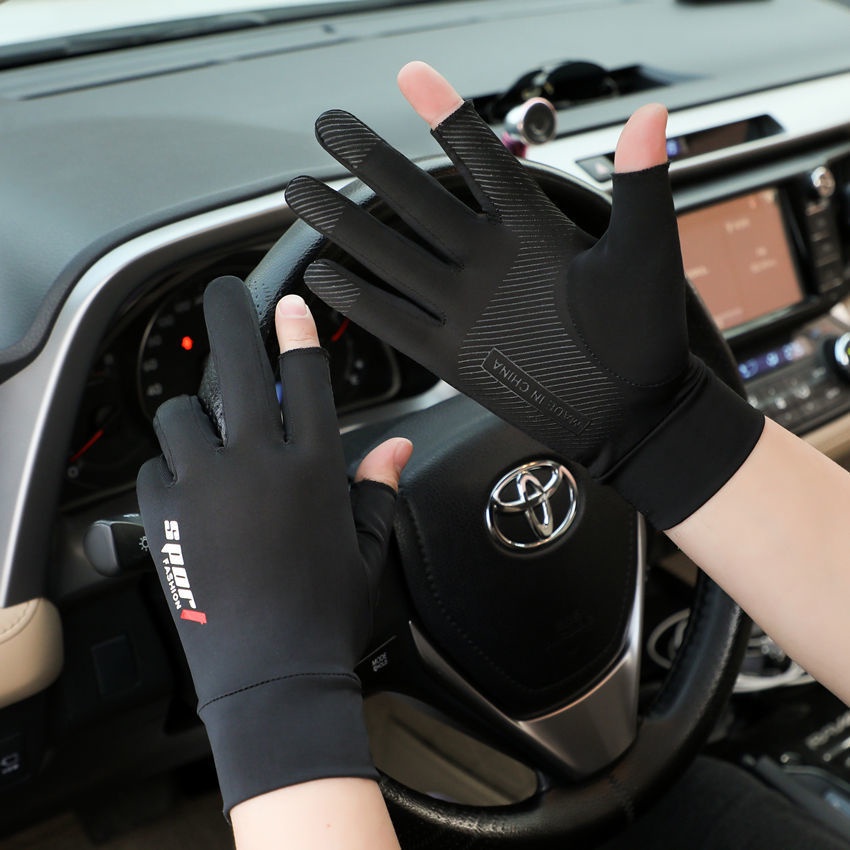 MEYBEEE Sarung Tangan Motor Sepeda Pria Wanita Ice Silk Gloves Anti Slip Es Sutra Nyaman dan Bernapas Cewek Anti Air Touch Screen Setengah Jari Half Finger