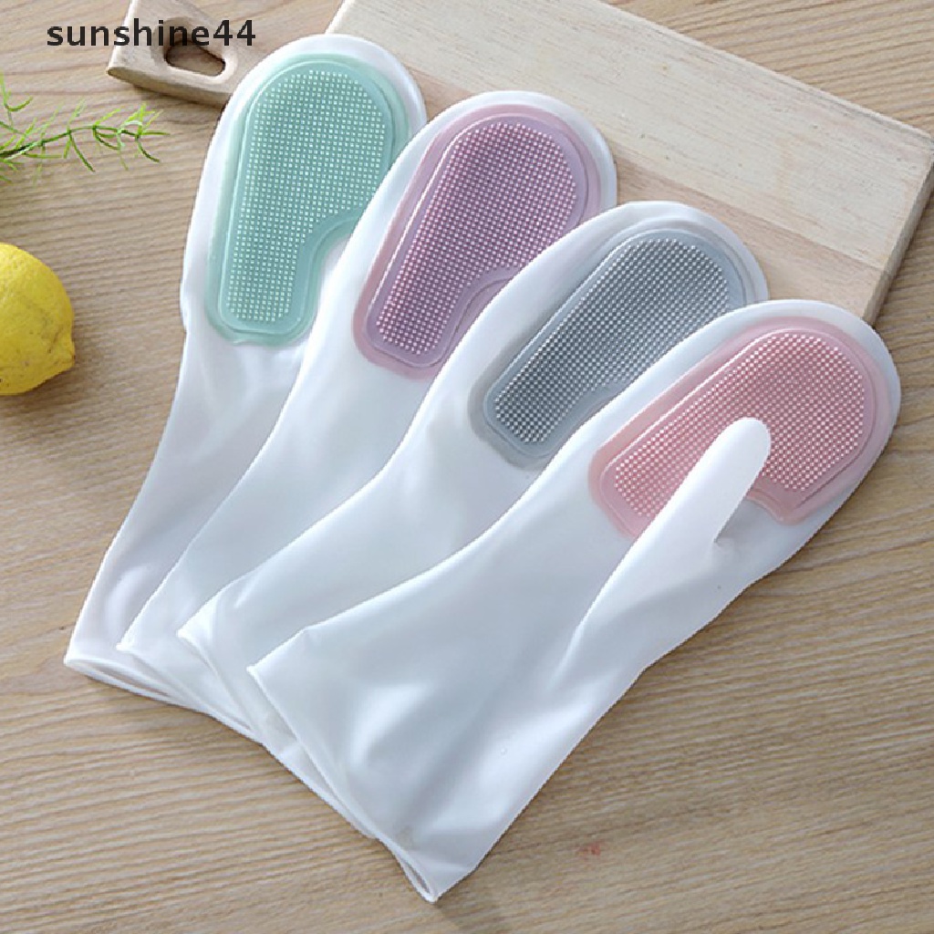 Sunshine1/2pcs Sarung Tangan Cuci Piring PVC Anti Air Pembersih Dapur Cuci Rumah Tangga ID