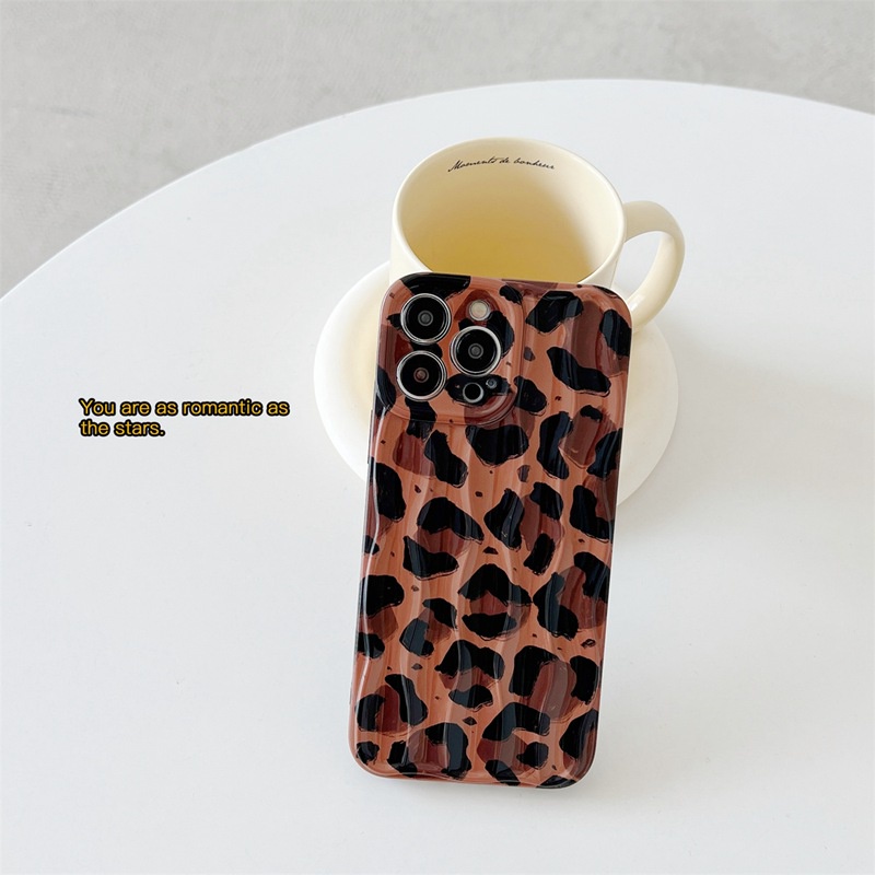 Fashion！Vintage Brown Leopard Print Soft Case iP iPhone 11 12 13 14 + Plus Pro Max FTD IMD Casing Apple