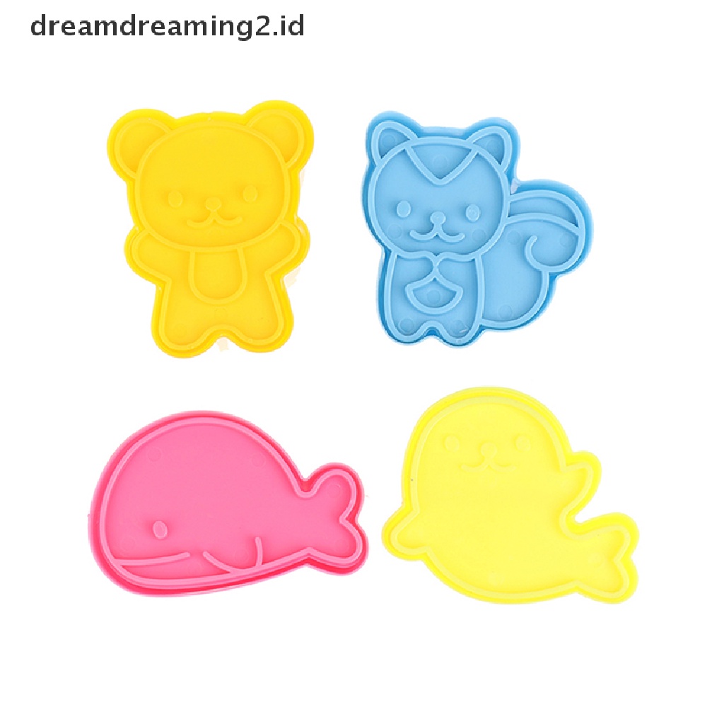 (hot) 4pcs/set Lucu Samll Dolphin Samll Seal Squirrel Bear Sandwich Cookie Mold Pemotong Pemotong Cookie Kue Decorag Cetakan Alat Mini Sandwich Die Rice Ball Mold Alat Dapur//