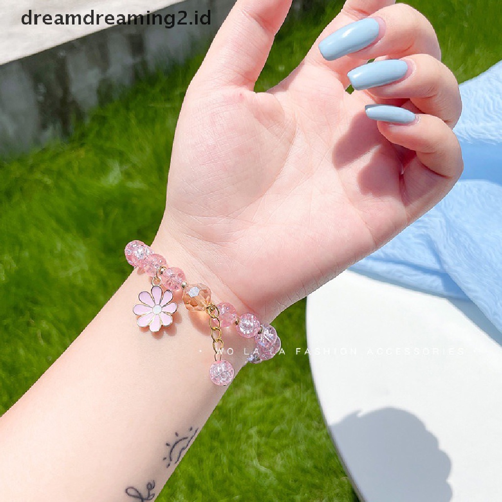 (hot) Korean Crystal Bracelet Pink Cute Girly Bracelet Daisy Gelang Tangan Perempuan Gelang Wanita Aksesoris Fashion//