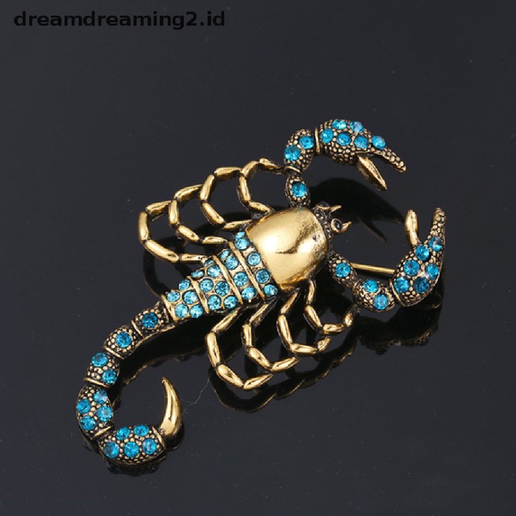 (hot) 1pc Bros Scorpion Dengan Berlian Imitasi Gold Alloy Brooch Pin Vintage Kristal  //